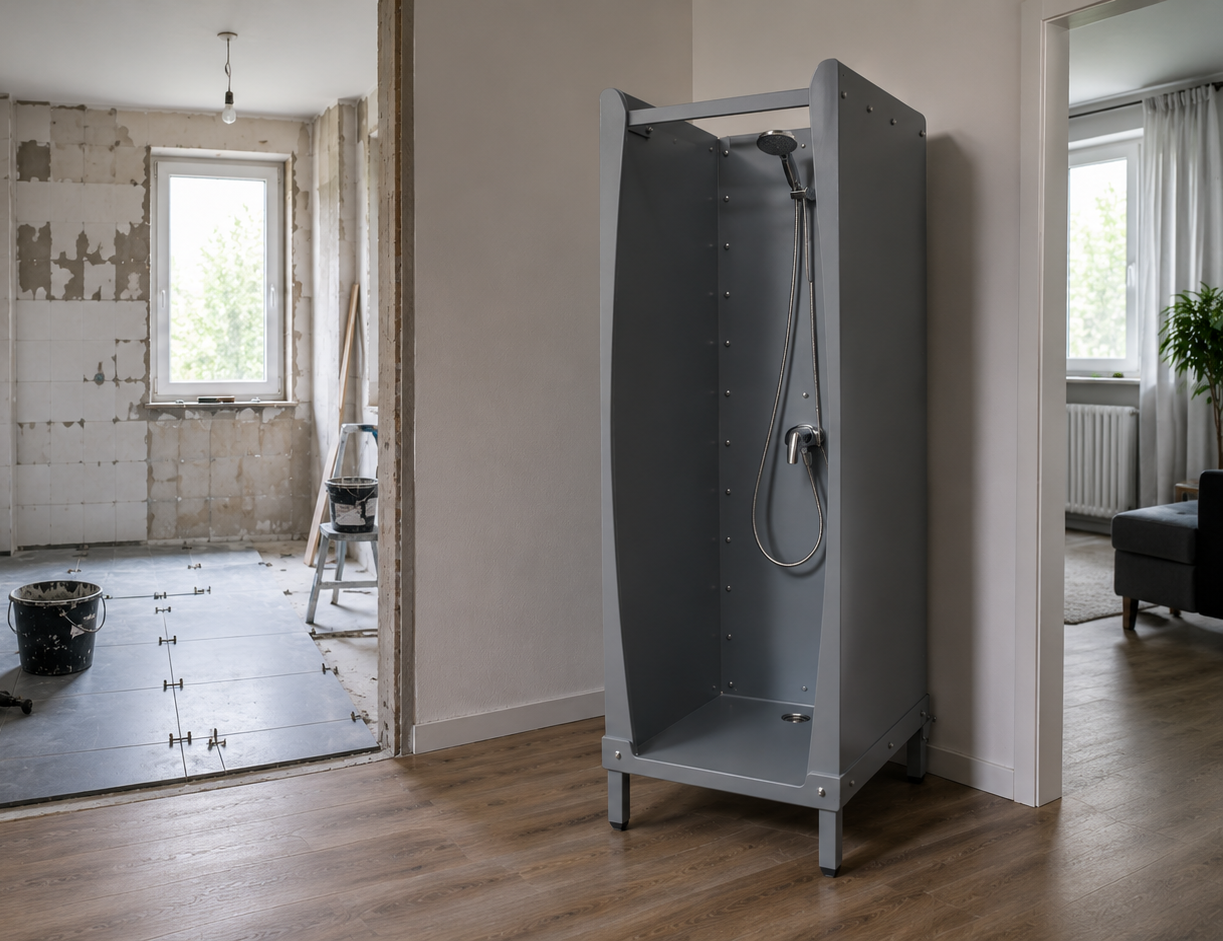 Corner – mobile Dusche für enge Türen